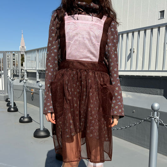 SUGAR SUGAR APRON / PINK-BROWN / シアーエプロン