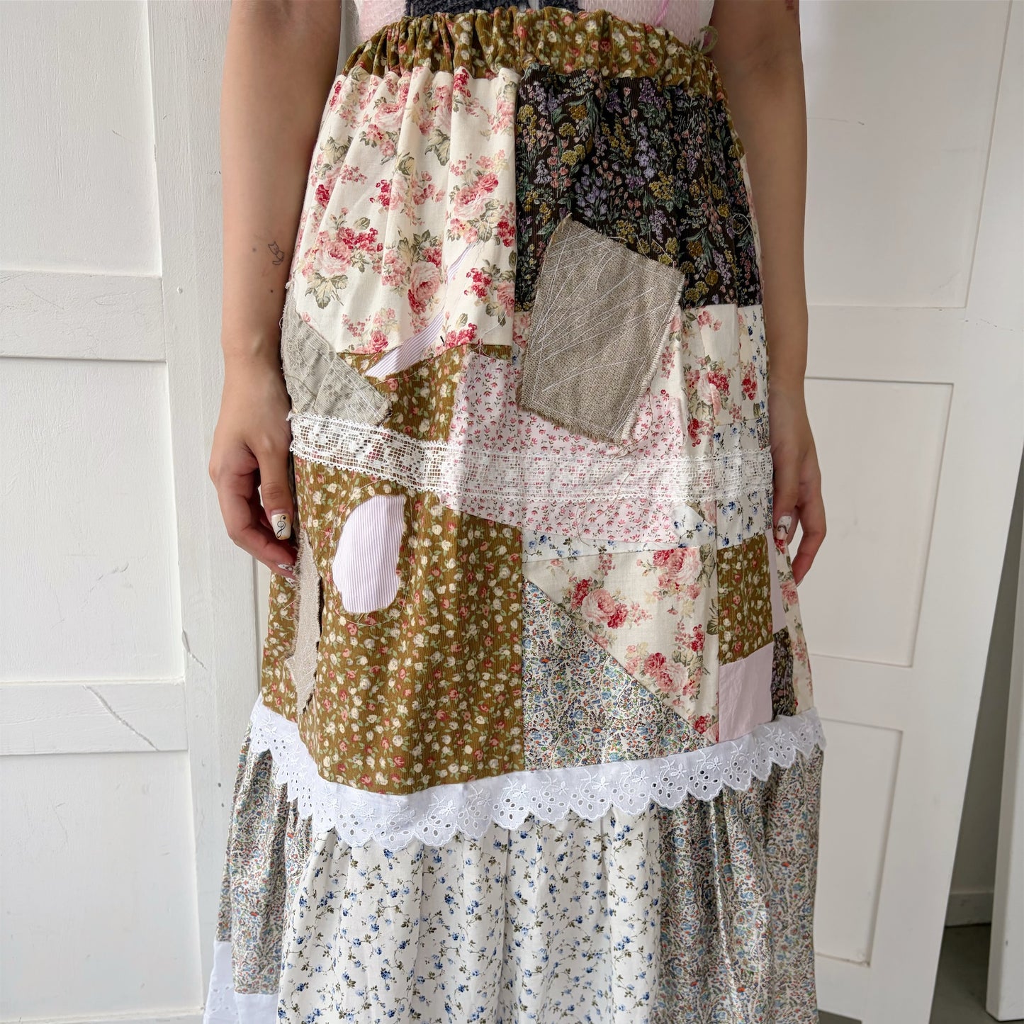 Patchwork skirt / Brown Flower Mix / パッチワークスカート
