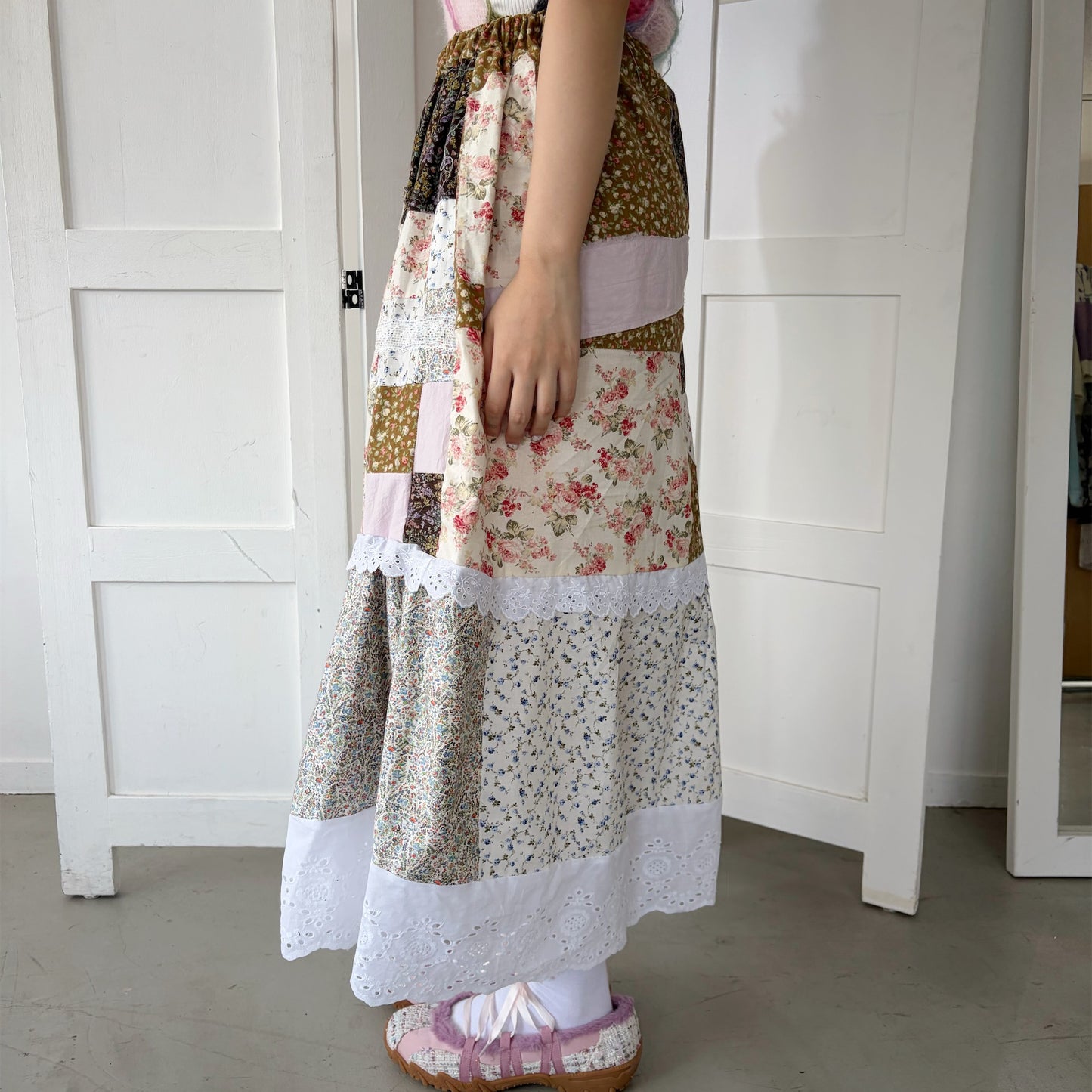 Patchwork skirt / Brown Flower Mix / パッチワークスカート