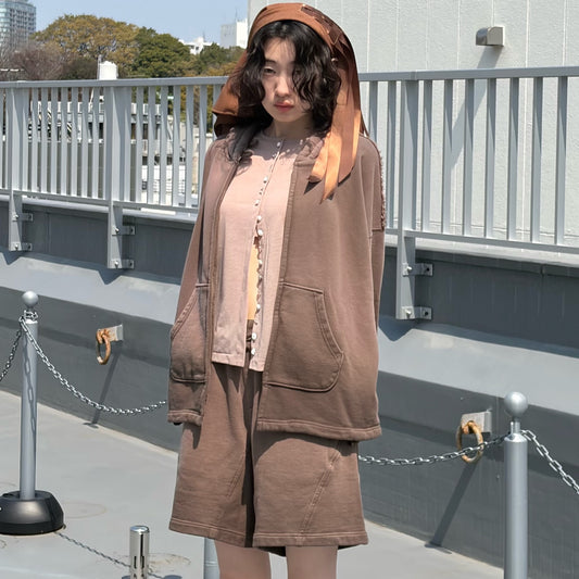 Bleach waves short pants / DUST BROWN / ブリーチスウェットショートパンツ