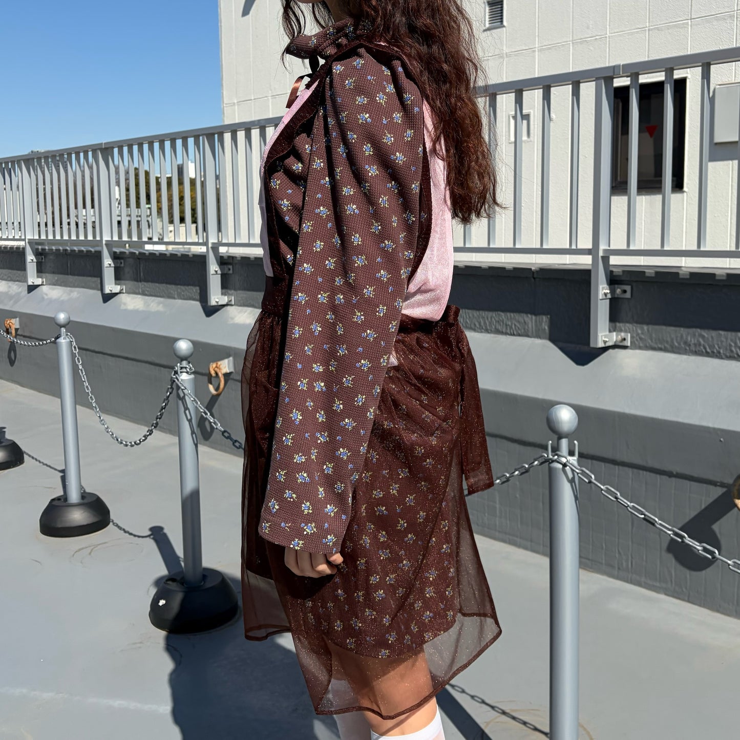 SUGAR SUGAR APRON / PINK-BROWN / シアーエプロン