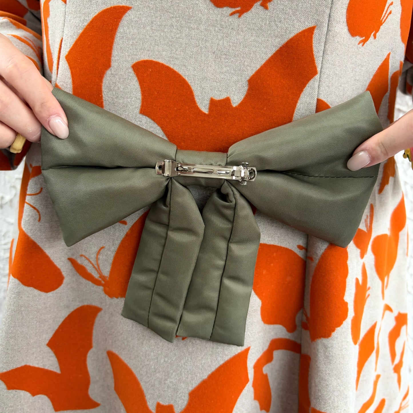 PADDED RIBBON BARRETTE / KHAKI / 中綿リボンバレッタ