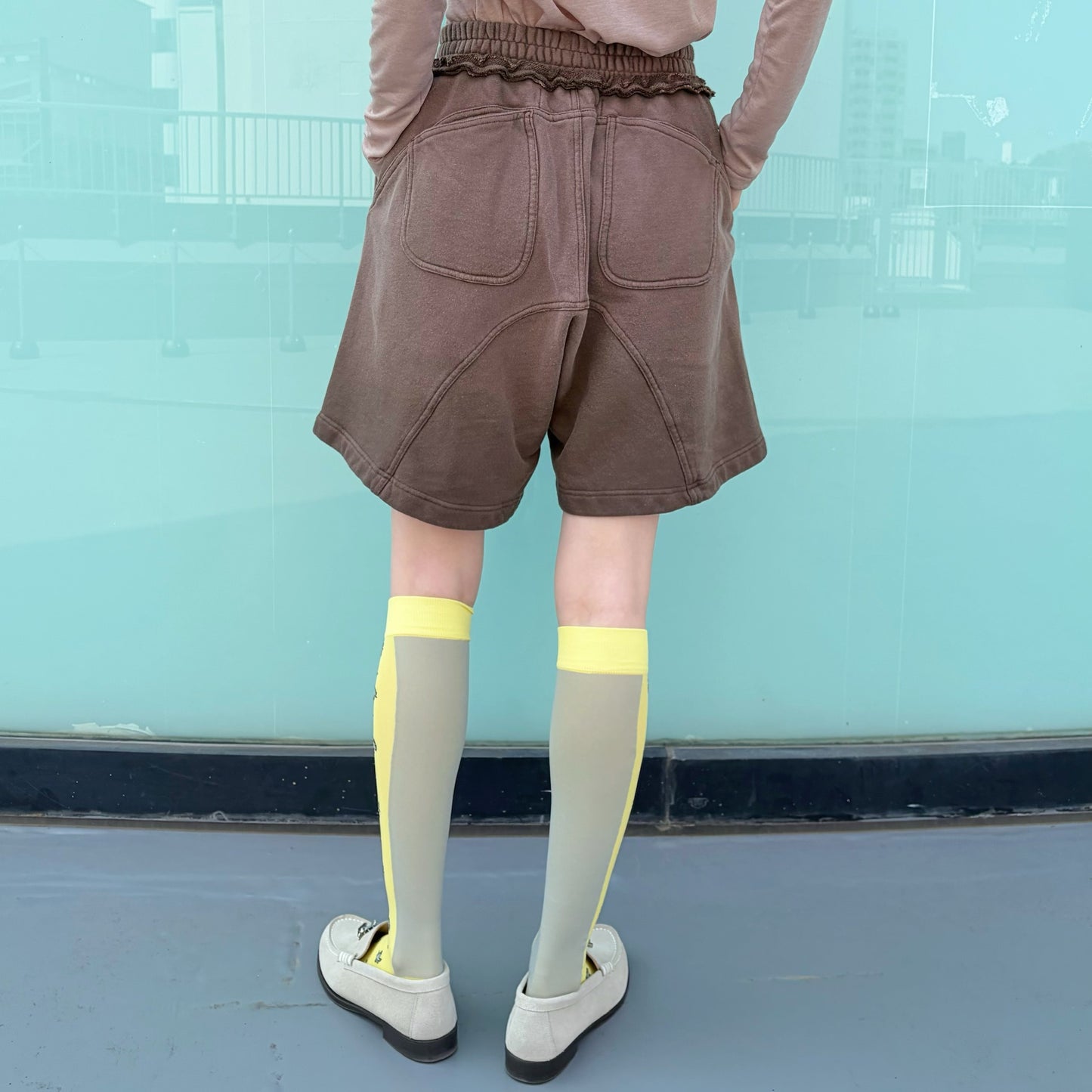 Bleach waves short pants / DUST BROWN / ブリーチスウェットショートパンツ