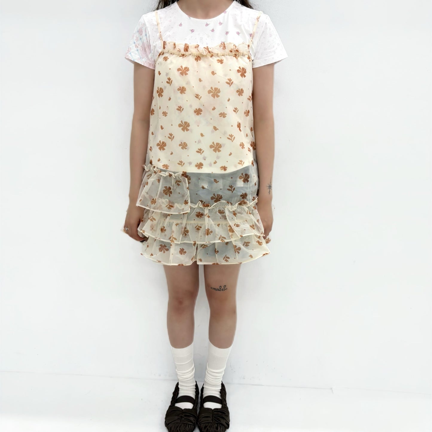 Mesh Ruffled Layered Dress / Yellow / メッシュラッフルドレス