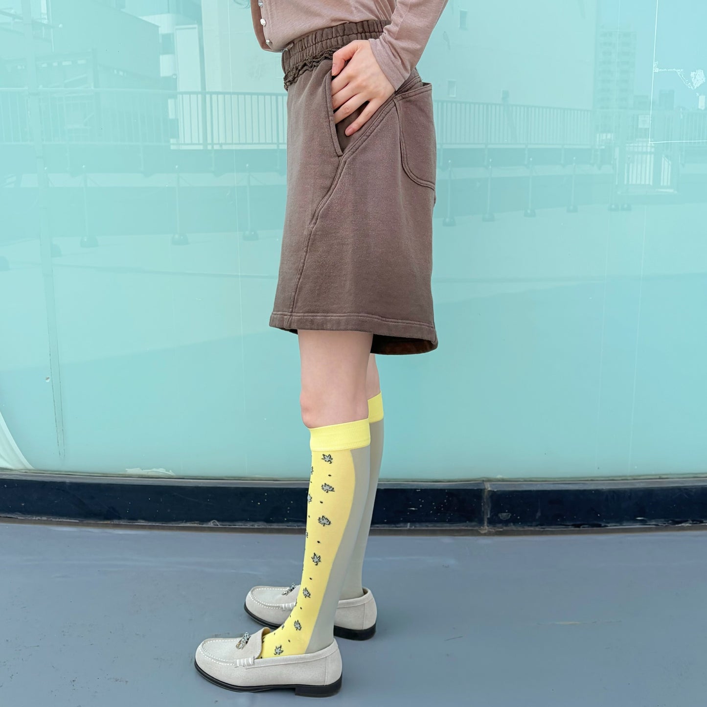 Bleach waves short pants / DUST BROWN / ブリーチスウェットショートパンツ