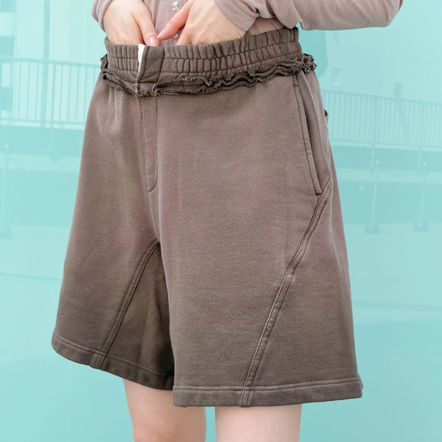 Bleach waves short pants / DUST BROWN / ブリーチスウェットショートパンツ