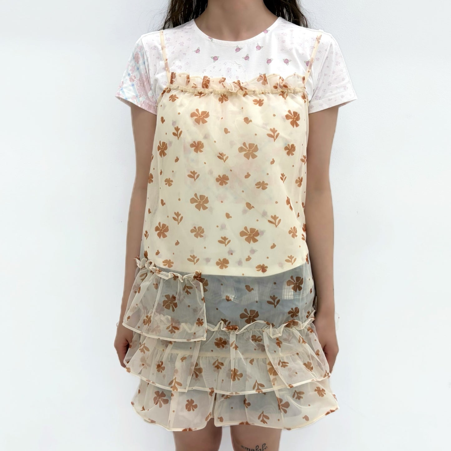Mesh Ruffled Layered Dress / Yellow / メッシュラッフルドレス