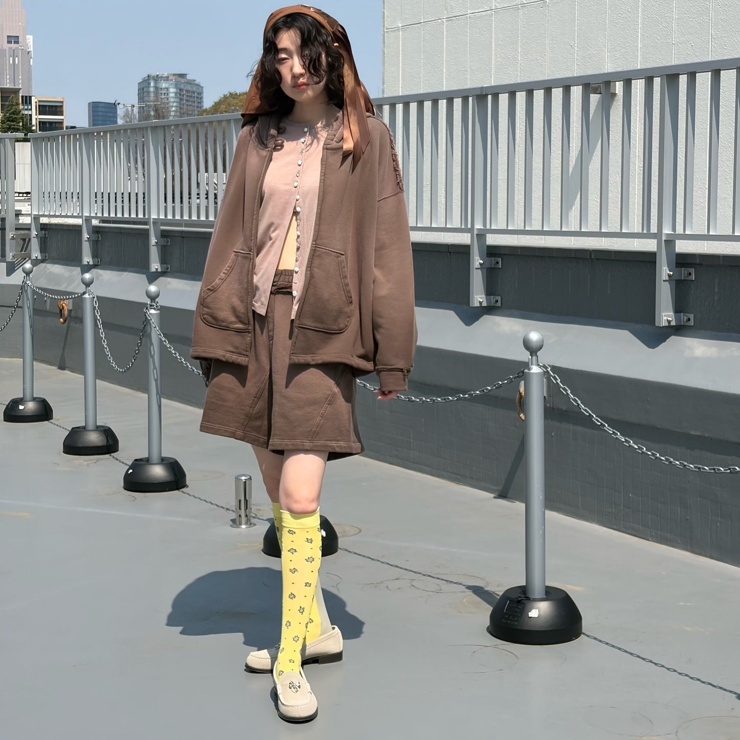 Bleach waves short pants / DUST BROWN / ブリーチスウェットショートパンツ