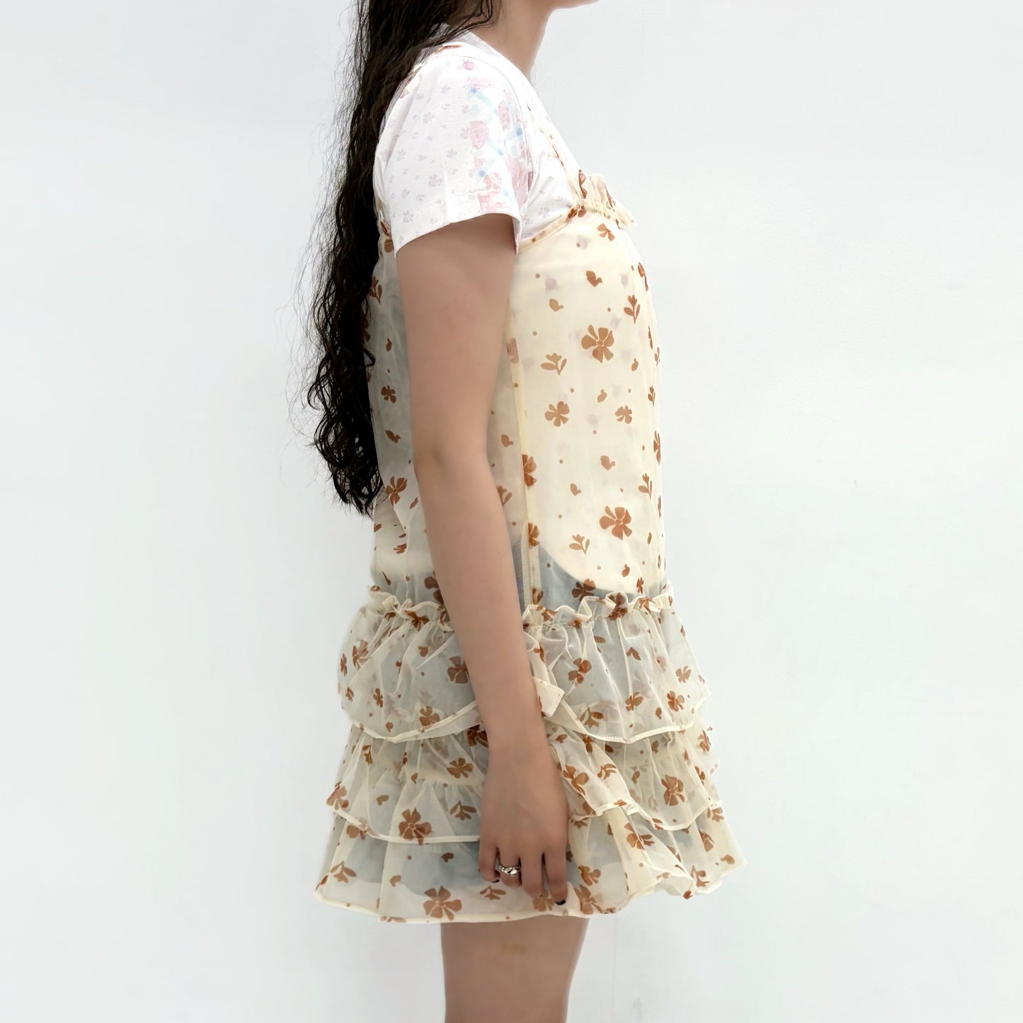 Mesh Ruffled Layered Dress / Yellow / メッシュラッフルドレス