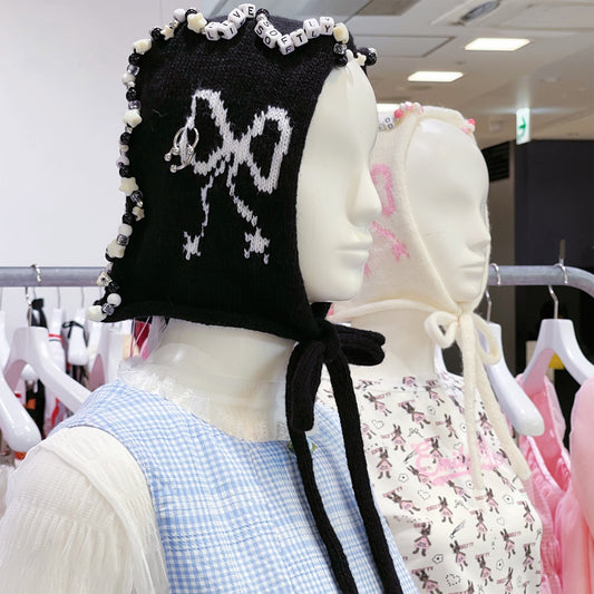 Knitted ribbon hat / Black / ニットリボンハット