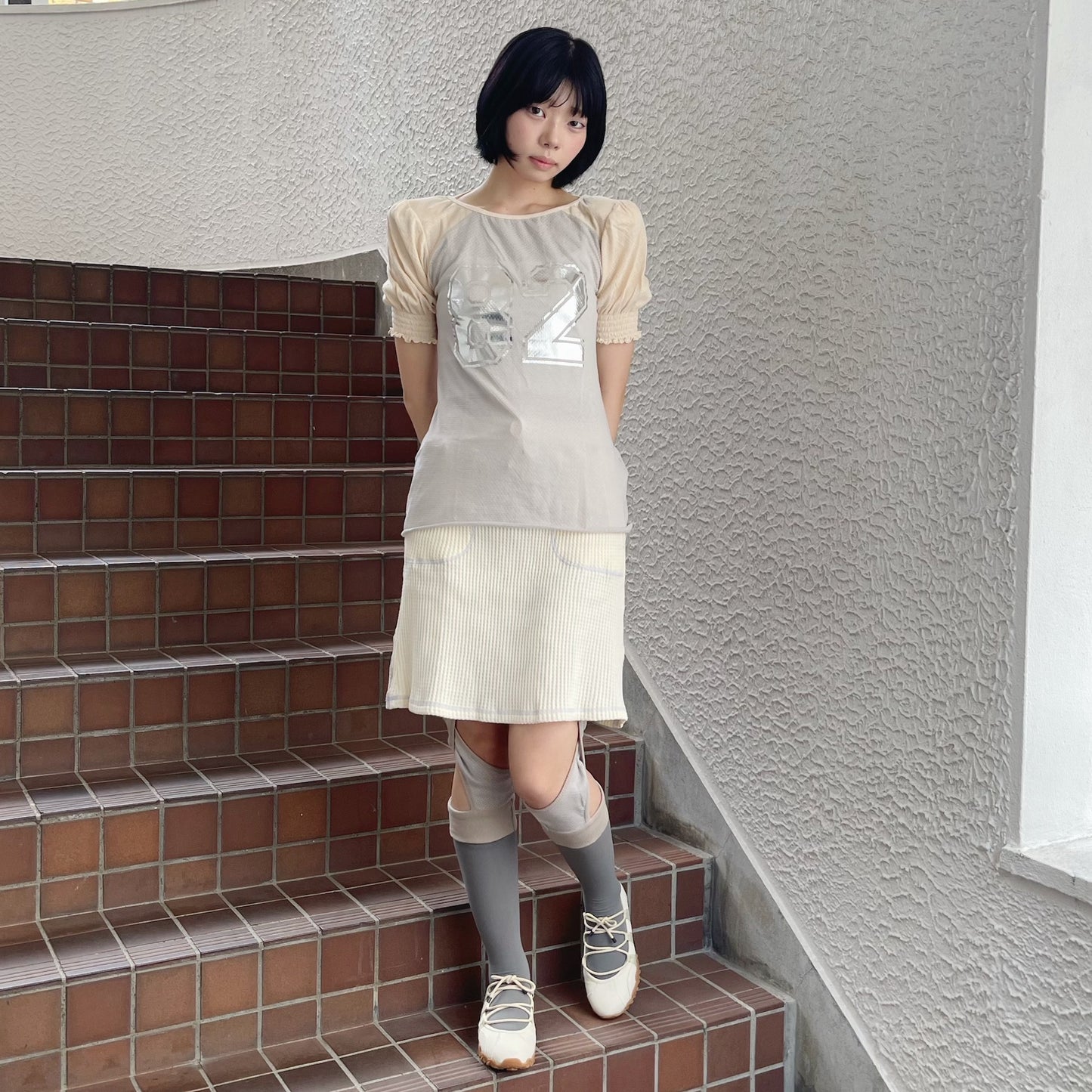 [F.E.E.S] waffle lining midi skirt / vanilla cream / ワッフルミディスカート