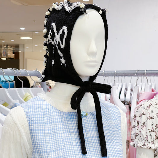Knitted ribbon hat / Black / ニットリボンハット