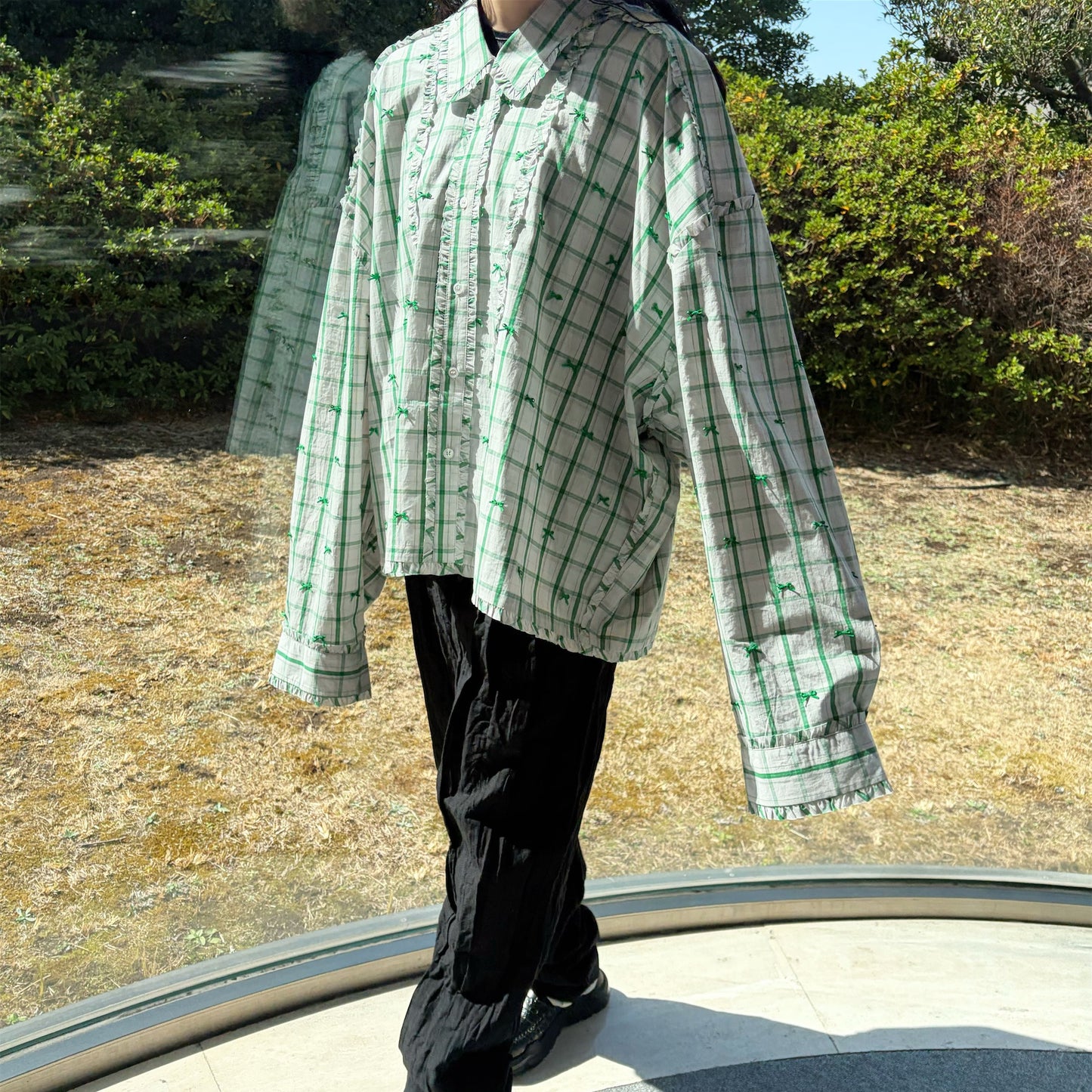 MINI FRILL RIBBON BLOUSE / GREEN / ミニフリルリボンブラウス