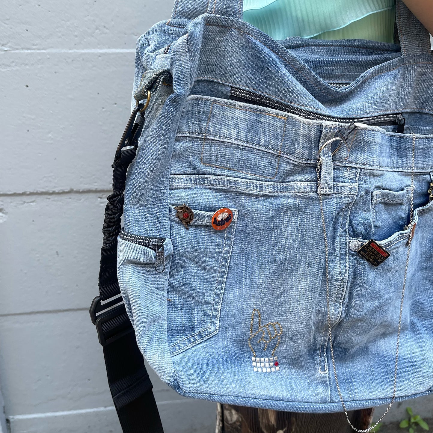 RECONSTRUCTED DENIM SHIBUYA BAG / BLUE / デニムショルダートートバッグ
