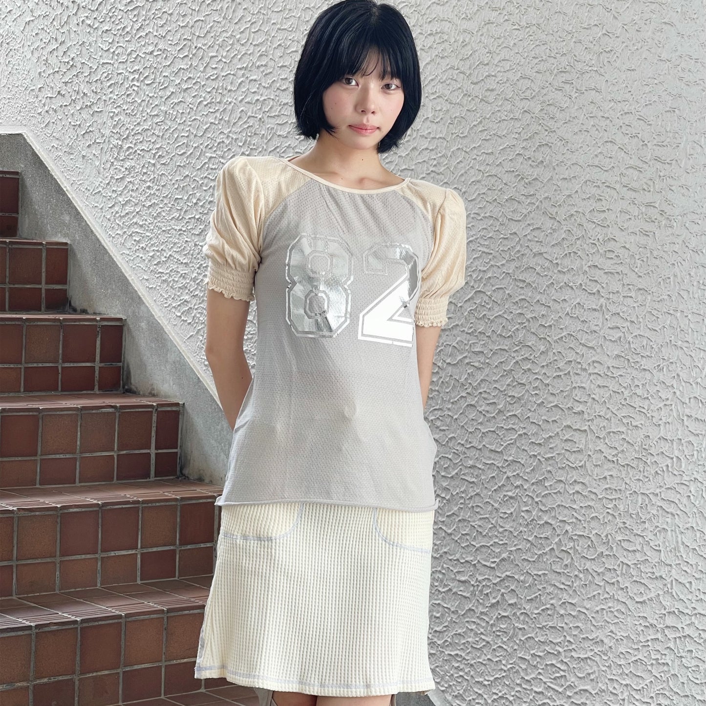 [F.E.E.S] waffle lining midi skirt / vanilla cream / ワッフルミディスカート