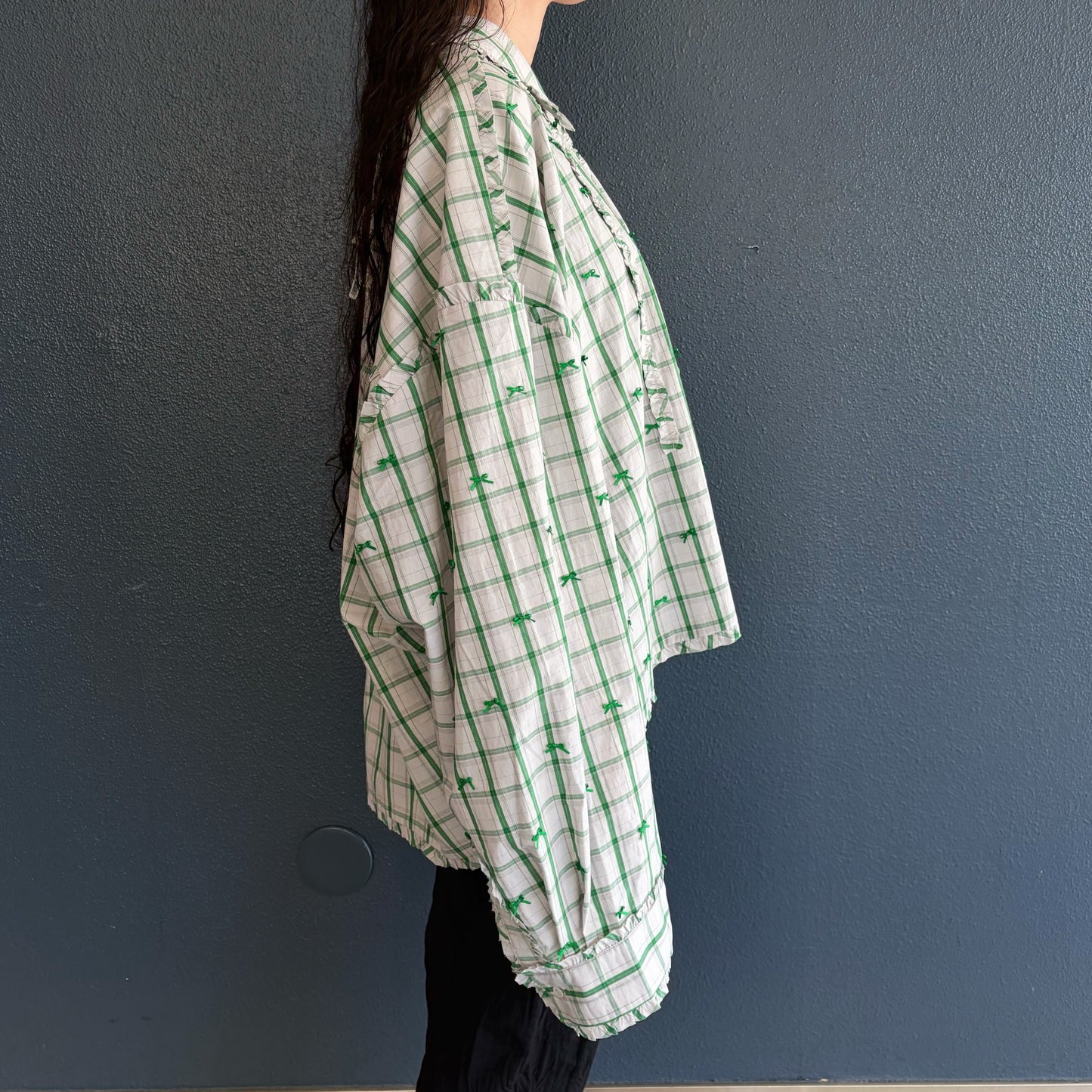MINI FRILL RIBBON BLOUSE / GREEN / ミニフリルリボンブラウス