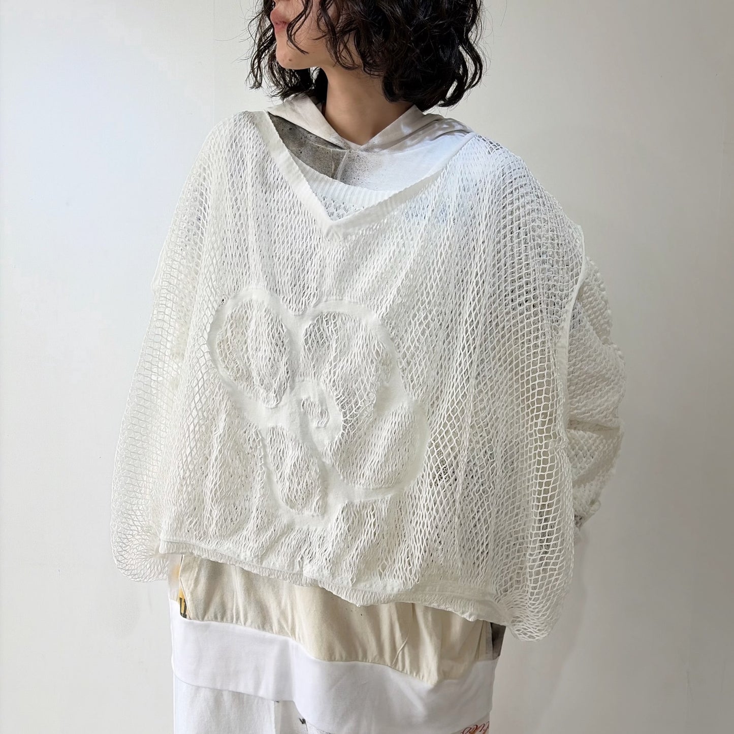 FOLD-OR-STRECH FLOWER KNIT / WHITE / ネットドレス＋ベスト