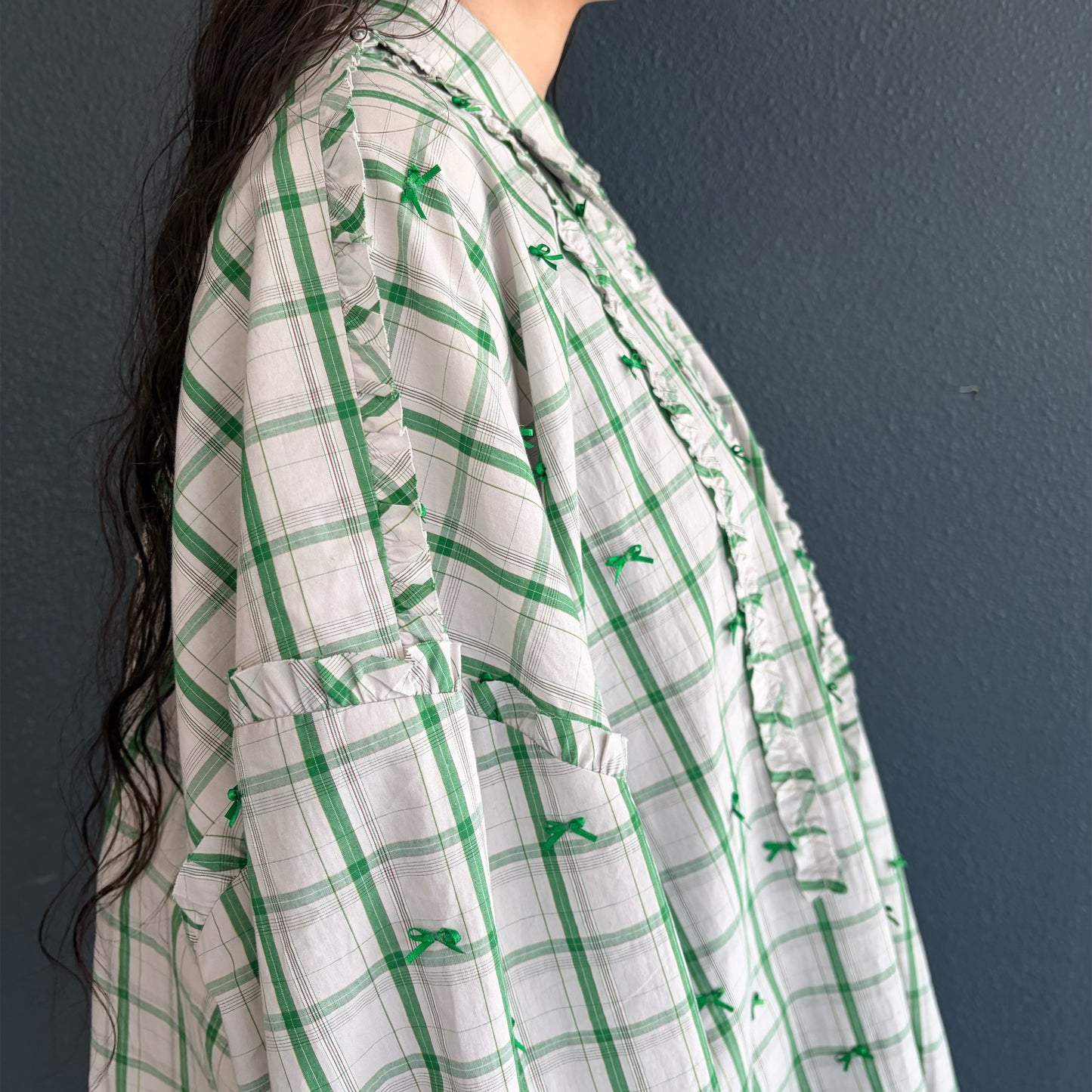 MINI FRILL RIBBON BLOUSE / GREEN / ミニフリルリボンブラウス