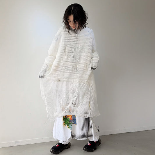 FOLD-OR-STRECH FLOWER KNIT / WHITE / ネットドレス＋ベスト