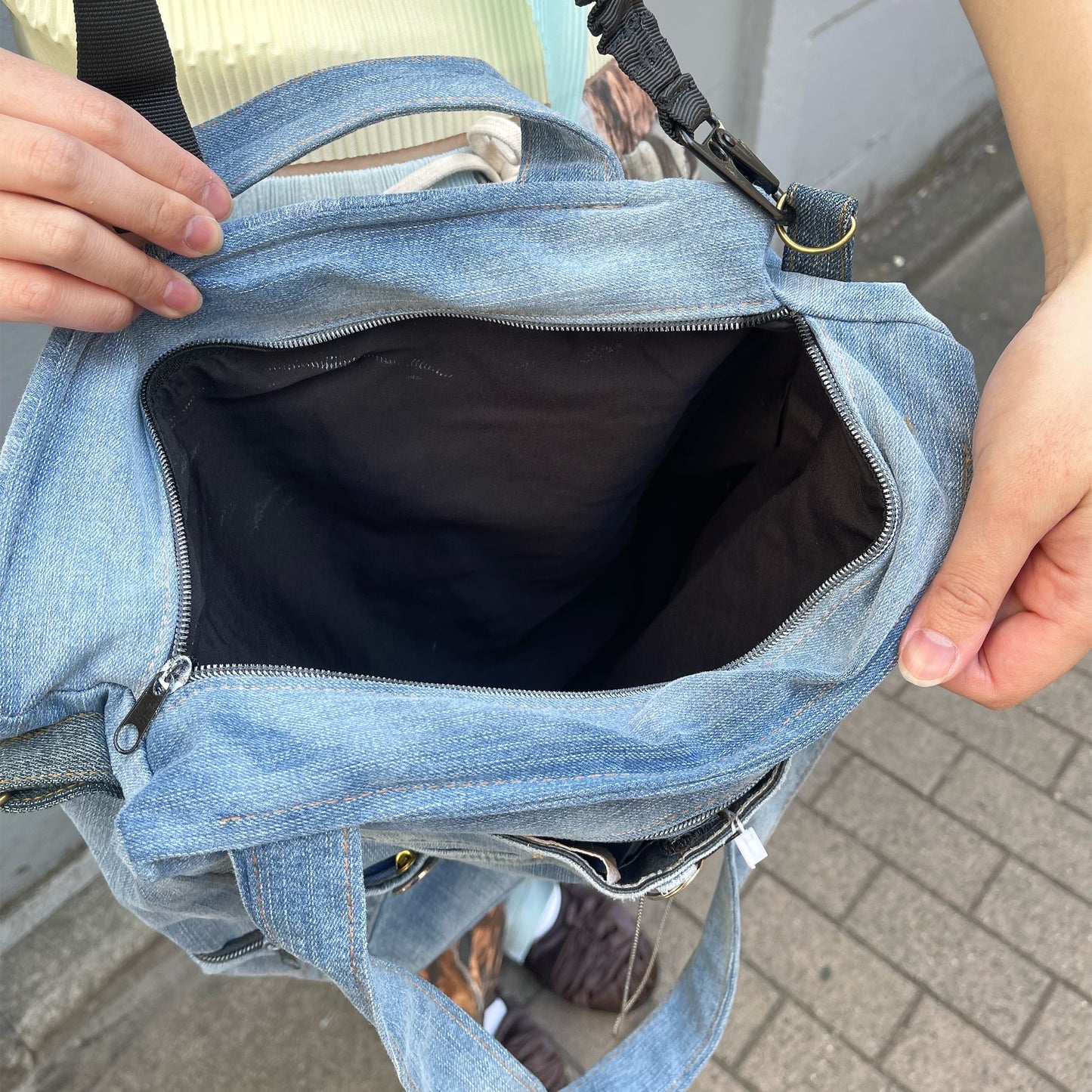 RECONSTRUCTED DENIM SHIBUYA BAG / BLUE / デニムショルダートートバッグ