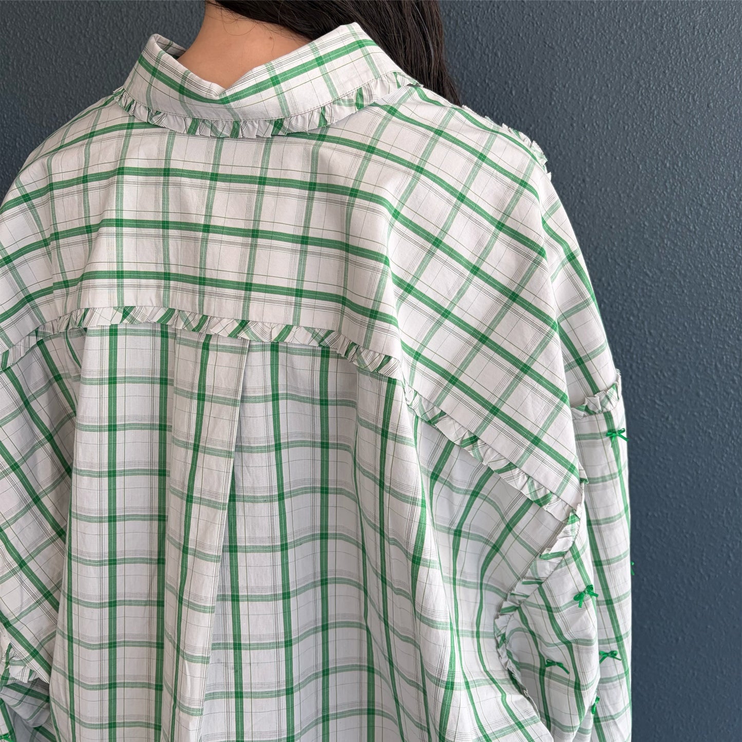MINI FRILL RIBBON BLOUSE / GREEN / ミニフリルリボンブラウス