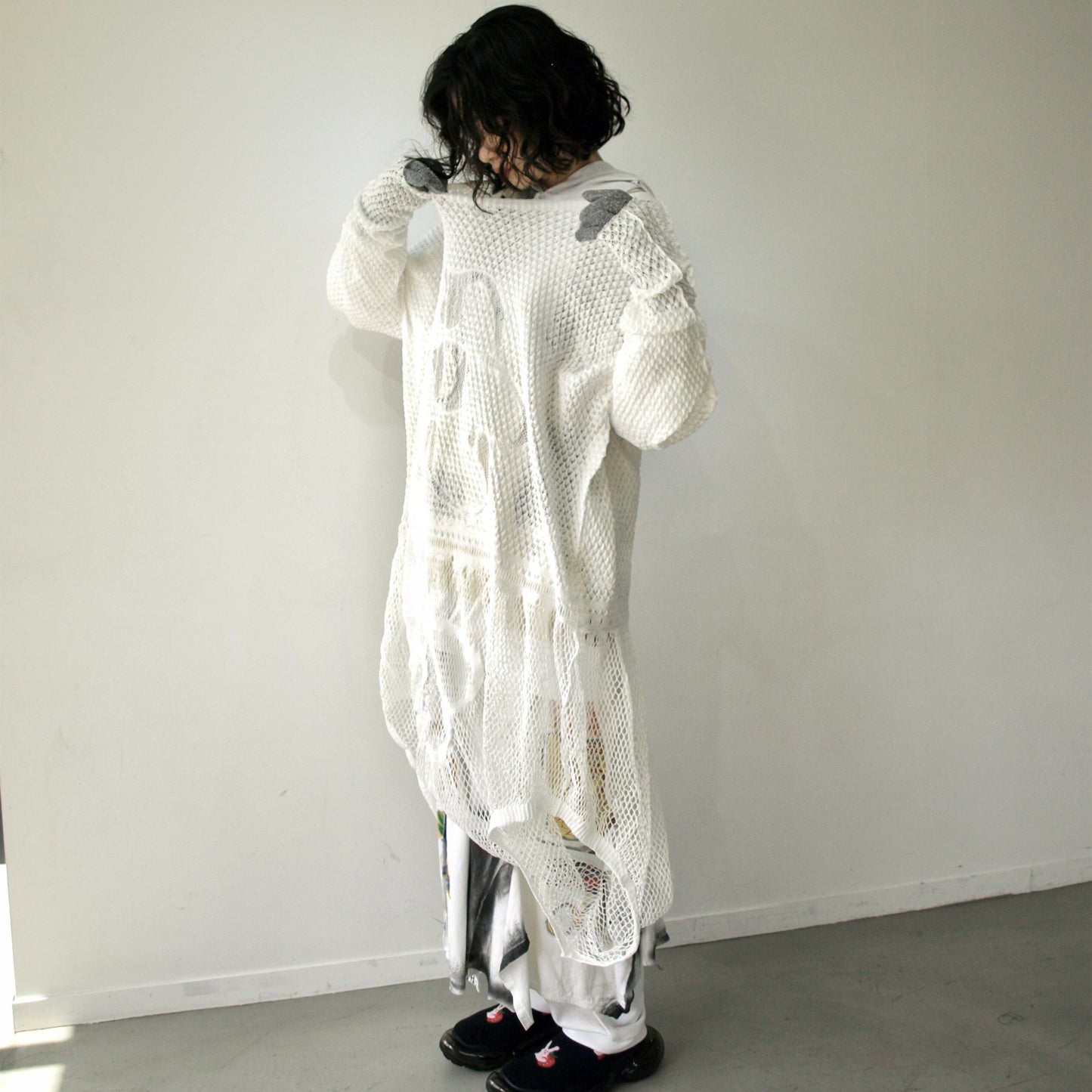 FOLD-OR-STRECH FLOWER KNIT / WHITE / ネットドレス＋ベスト
