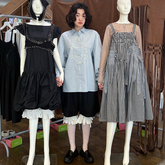 But cat blouse / MIST BLUE / キャットボタンブラウス