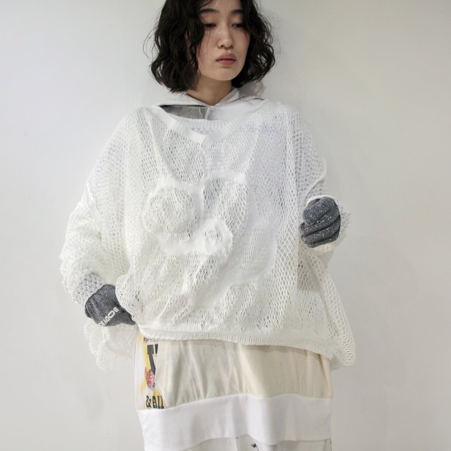 FOLD-OR-STRECH FLOWER KNIT / WHITE / ネットドレス＋ベスト