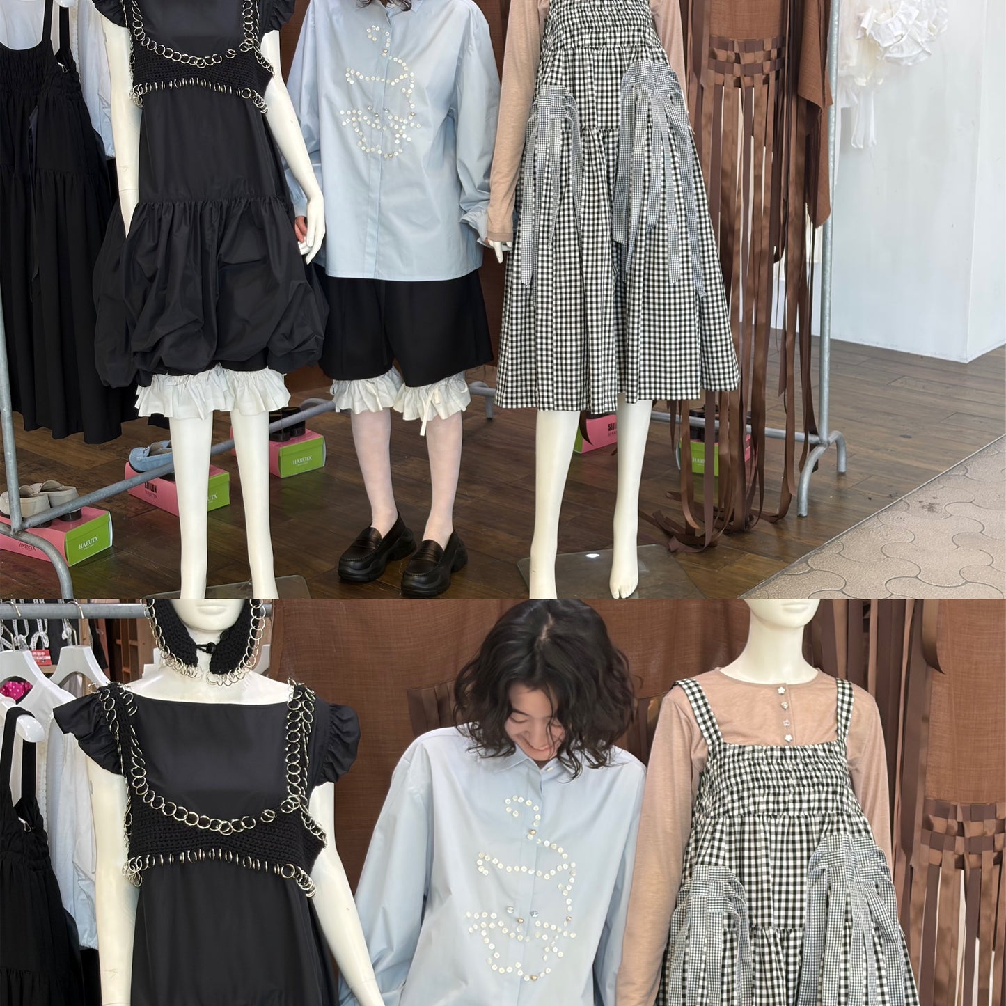 But cat blouse / MIST BLUE / キャットボタンブラウス