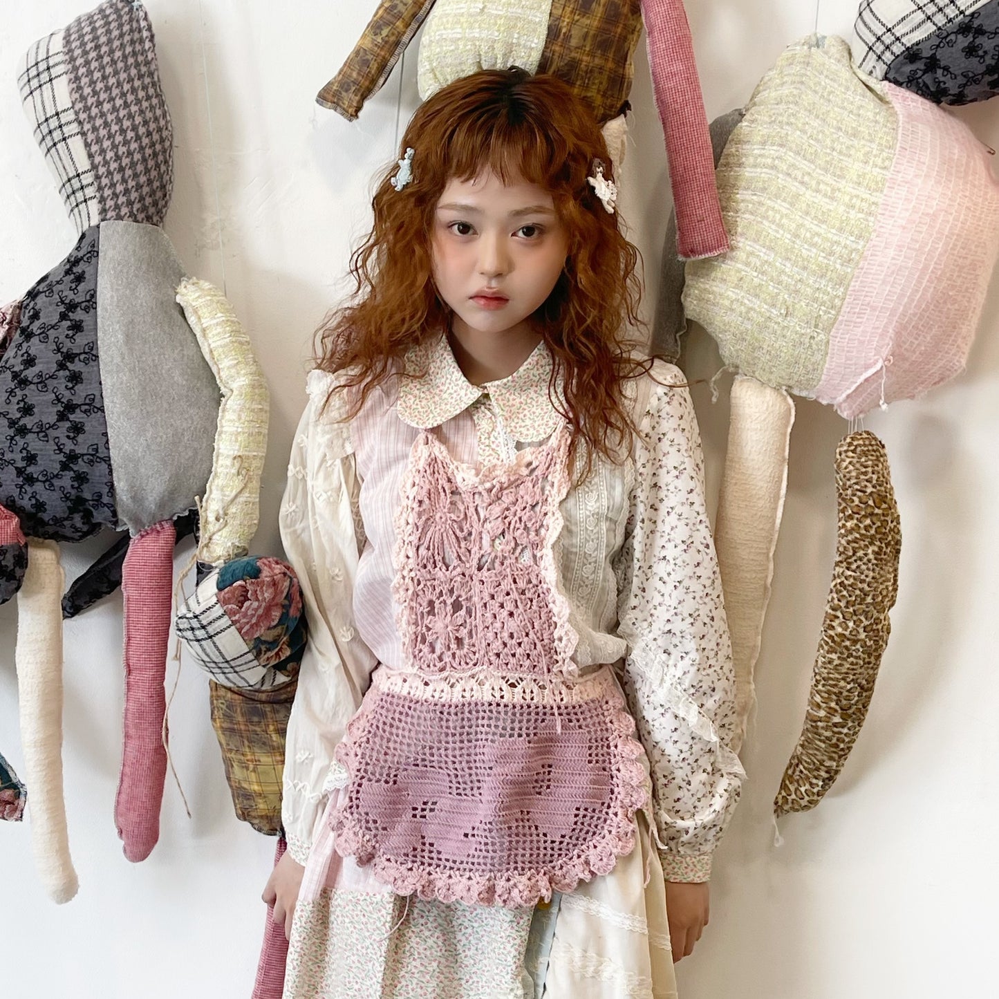 crochet apron / Pink / クロシェエプロン