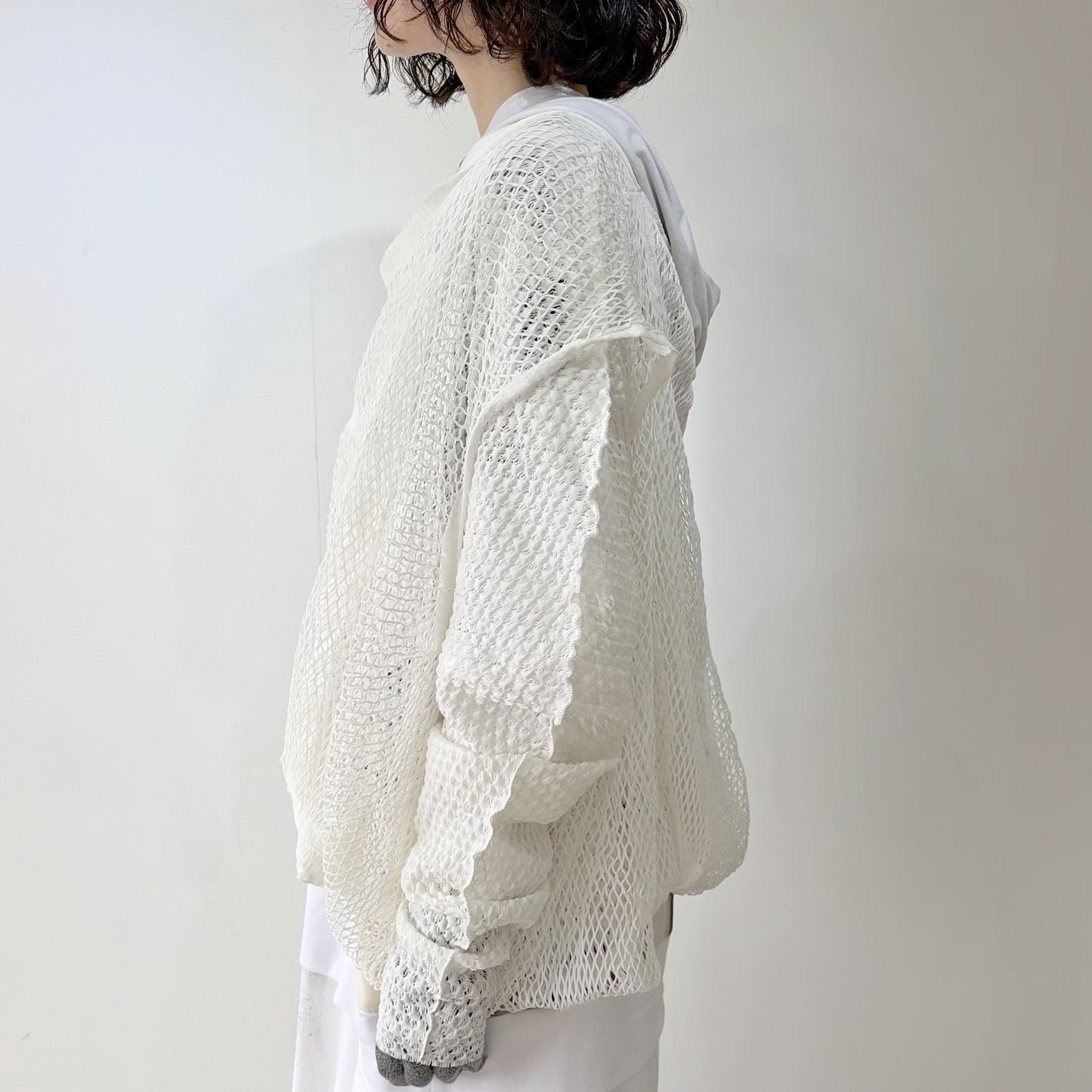 FOLD-OR-STRECH FLOWER KNIT / WHITE / ネットドレス＋ベスト