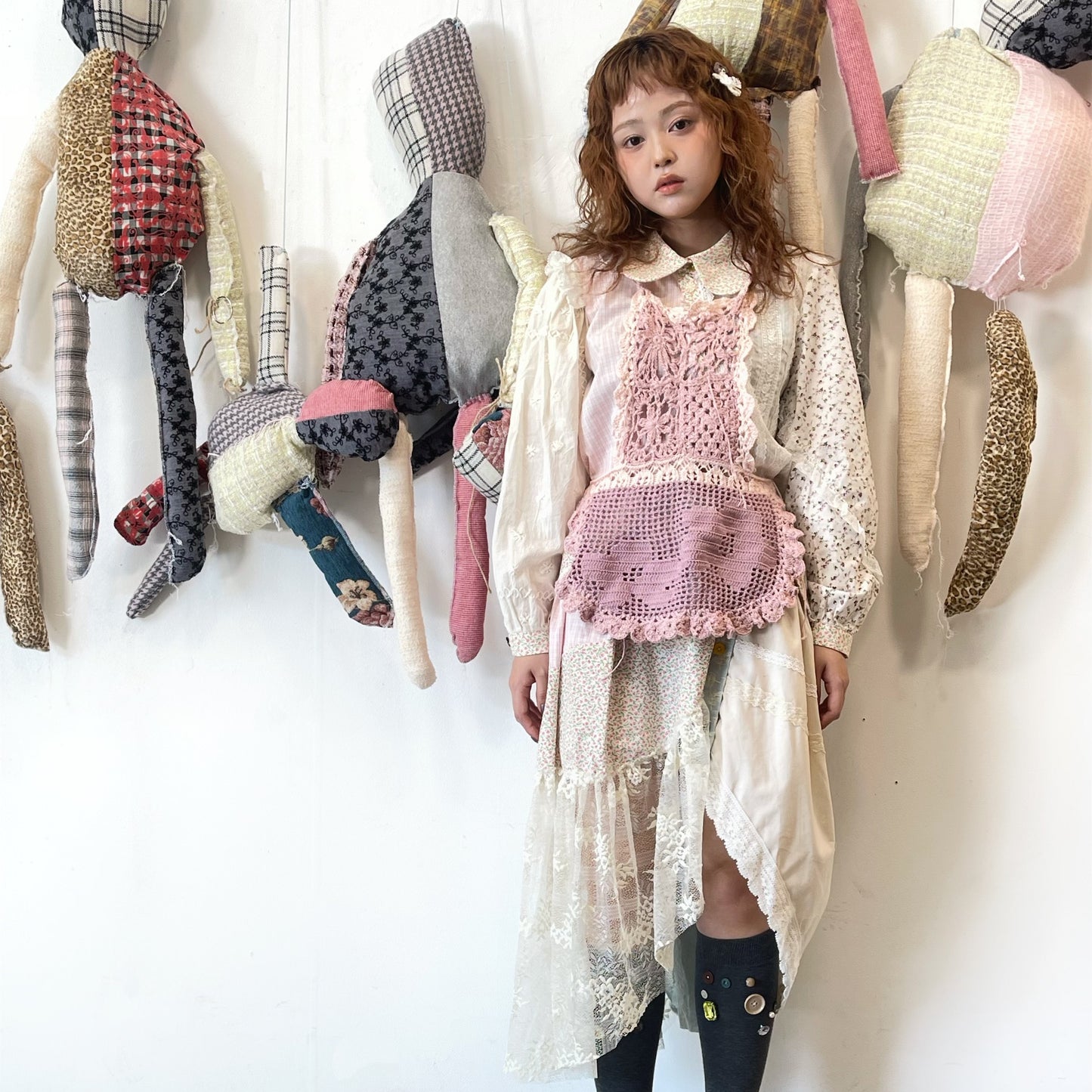 crochet apron / Pink / クロシェエプロン