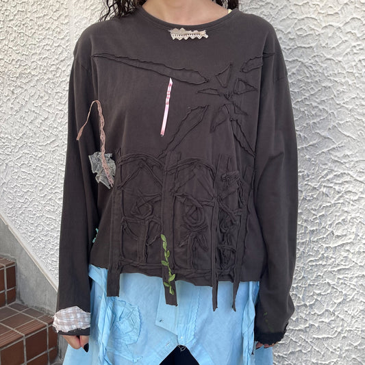 trust teji x TONII MONDO collabolation ★ Flower Long sleeve tee / Black / ロングスリーブTシャツ