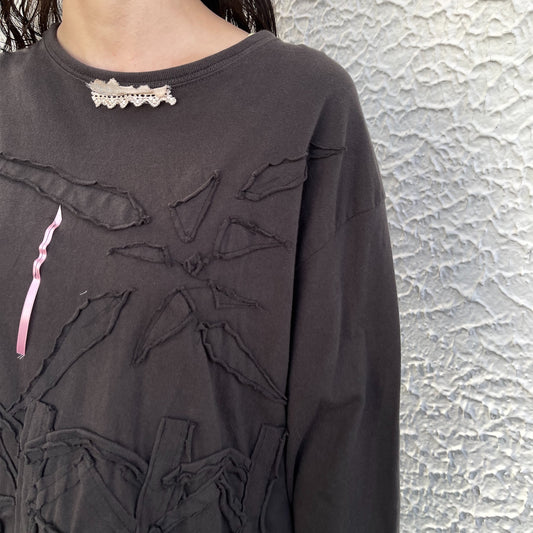 trust teji x TONII MONDO collabolation ★ Flower Long sleeve tee / Black / ロングスリーブTシャツ