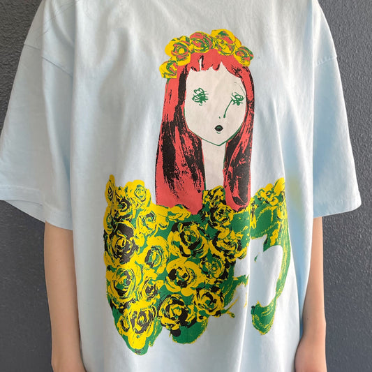 AMY FLOWER CROWN T-SHIRT BIOWASHED / LIGHT BLUE / MAYA SHIBASAKIコラボレーション