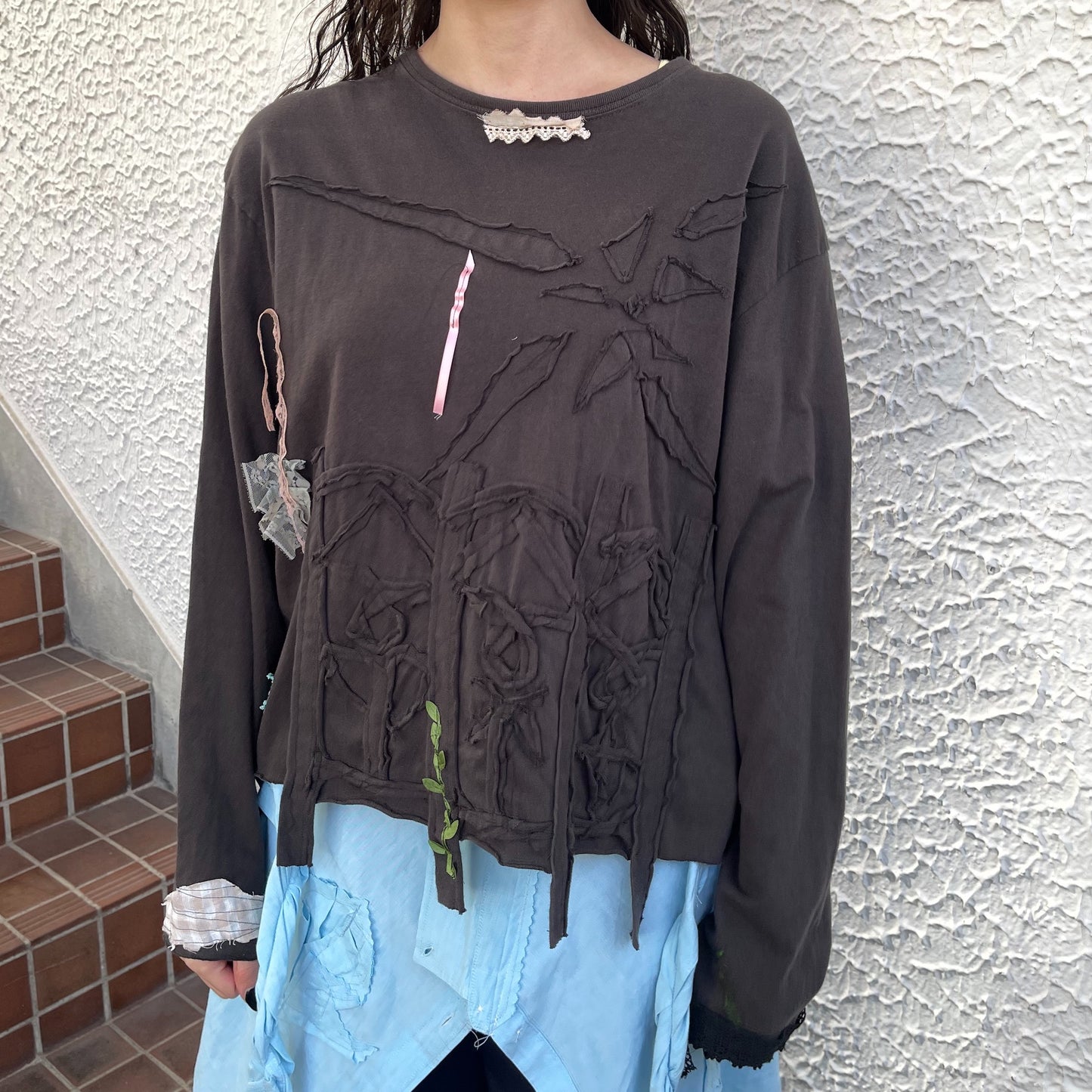 trust teji x TONII MONDO collabolation ★ Flower Long sleeve tee / Black / ロングスリーブTシャツ