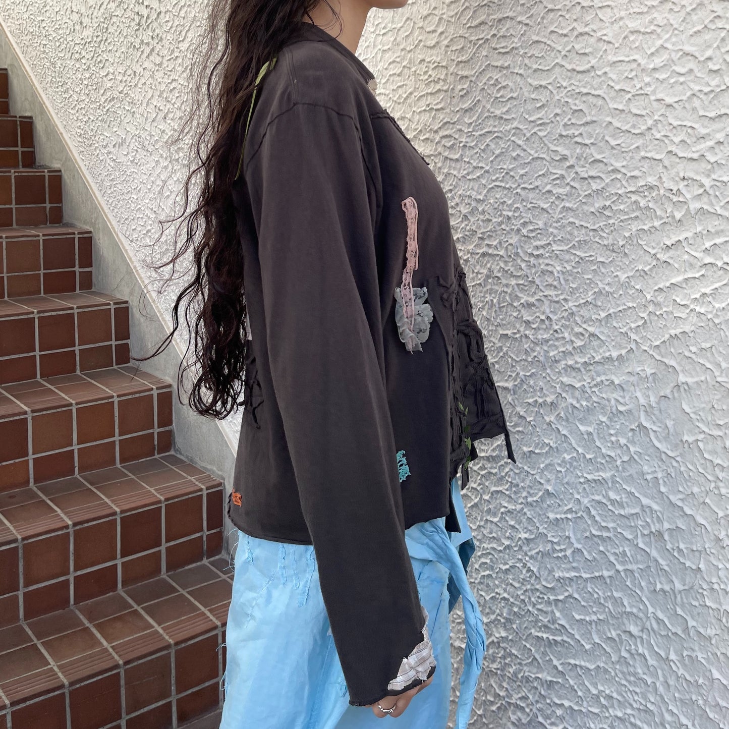 trust teji x TONII MONDO collabolation ★ Flower Long sleeve tee / Black / ロングスリーブTシャツ