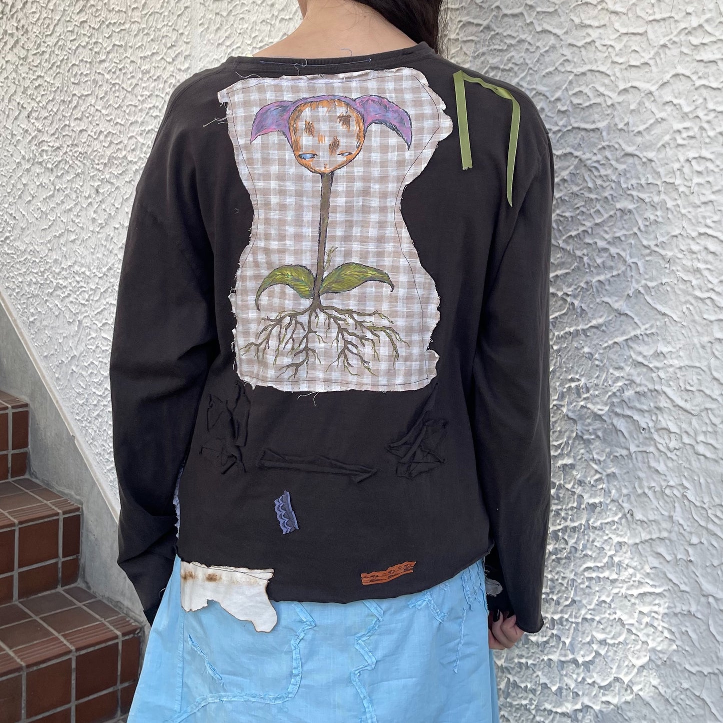 trust teji x TONII MONDO collabolation ★ Flower Long sleeve tee / Black / ロングスリーブTシャツ