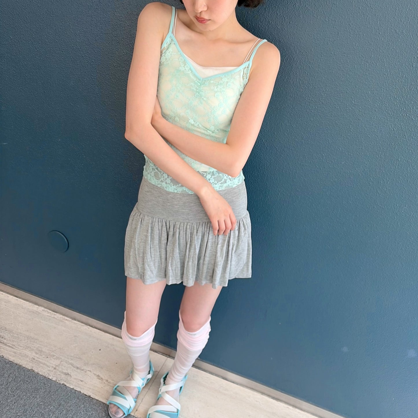 [fe.3] yuzu skirt / melange grey / シャーリングスカート