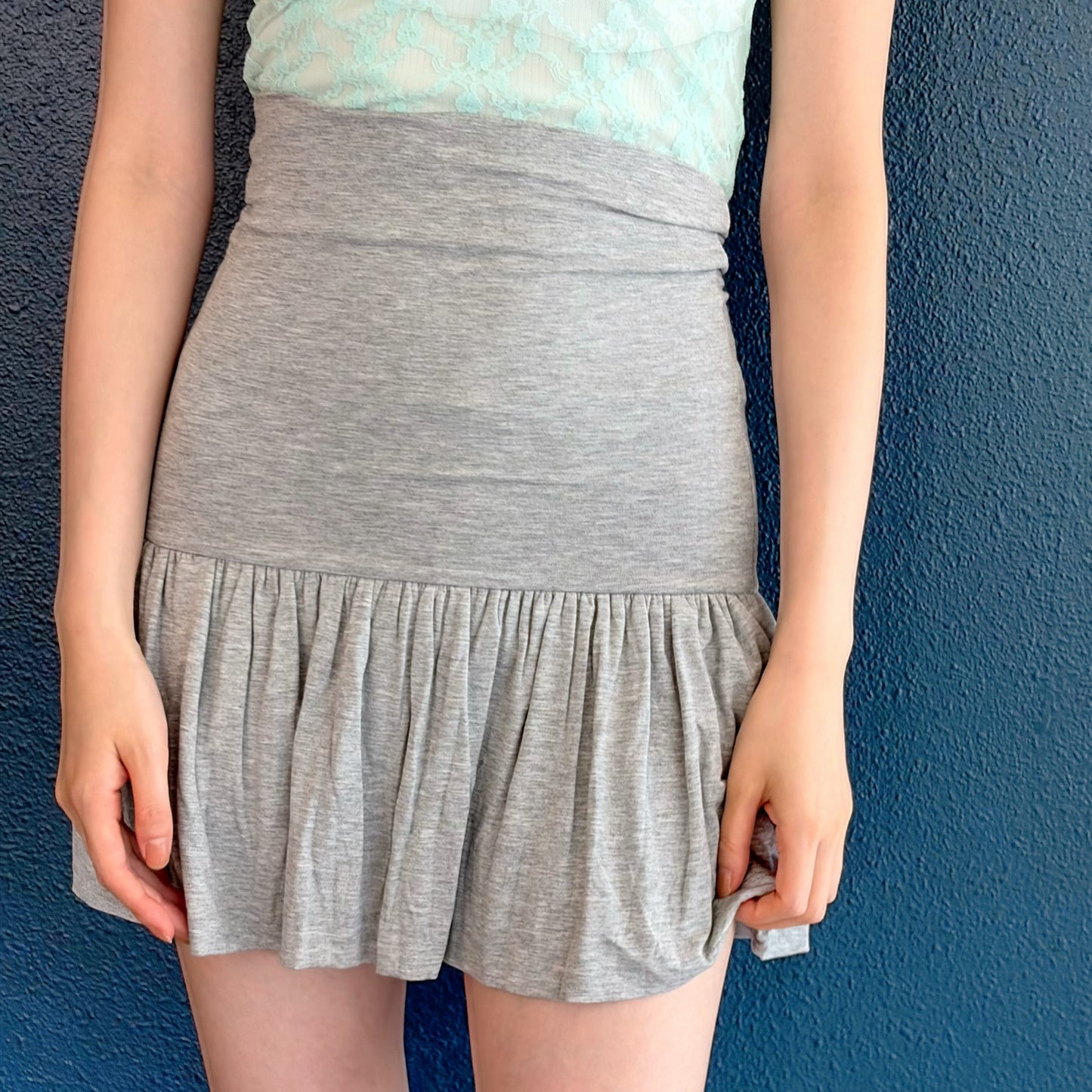 [fe.3] yuzu skirt / melange grey / シャーリングスカート