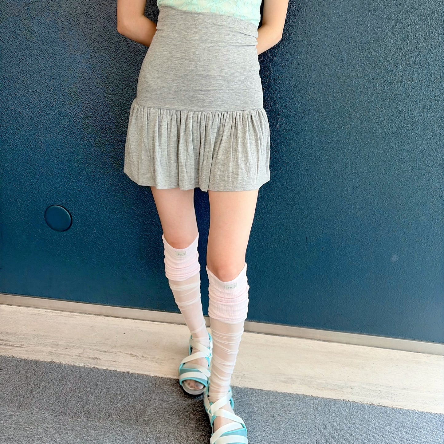 [fe.3] yuzu skirt / melange grey / シャーリングスカート
