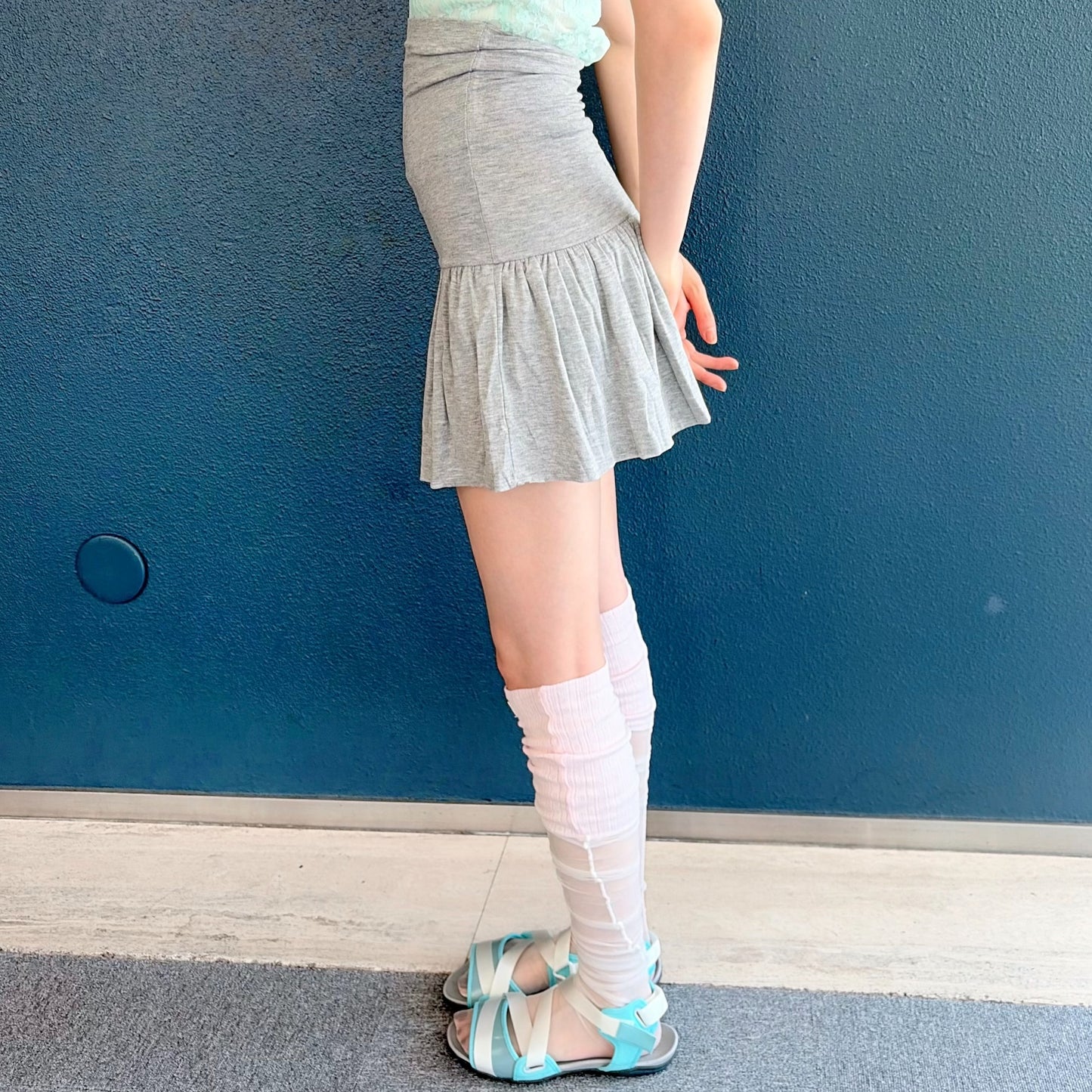 [fe.3] yuzu skirt / melange grey / シャーリングスカート
