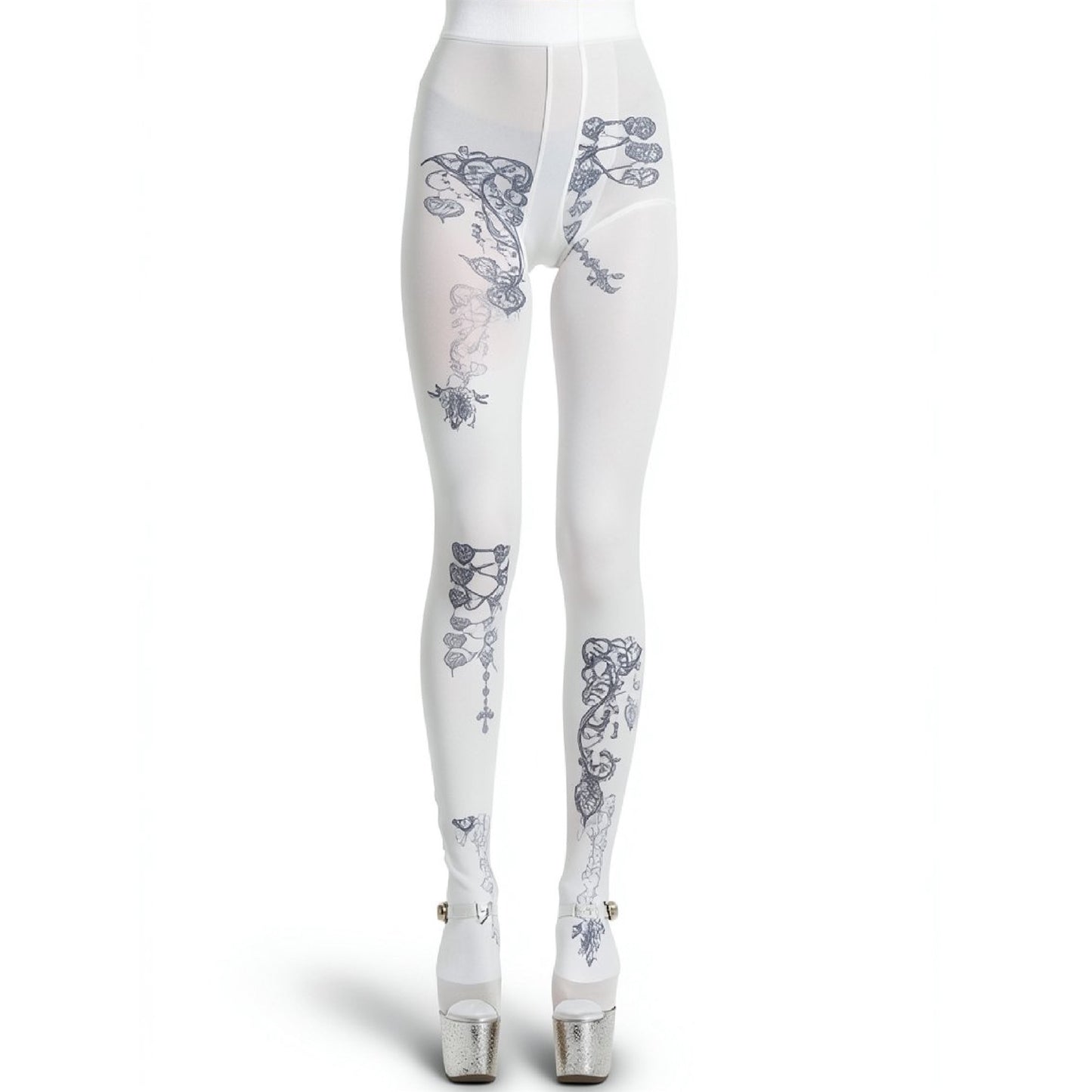 Charm Tights / White / グラフィックプリントタイツ