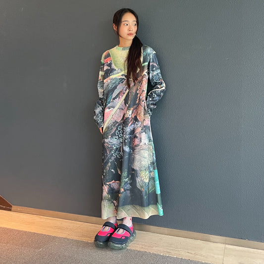 PRINT RIB LONG SLEEVE ONE-PIECE / LEAF / プリントリブロングワンピース