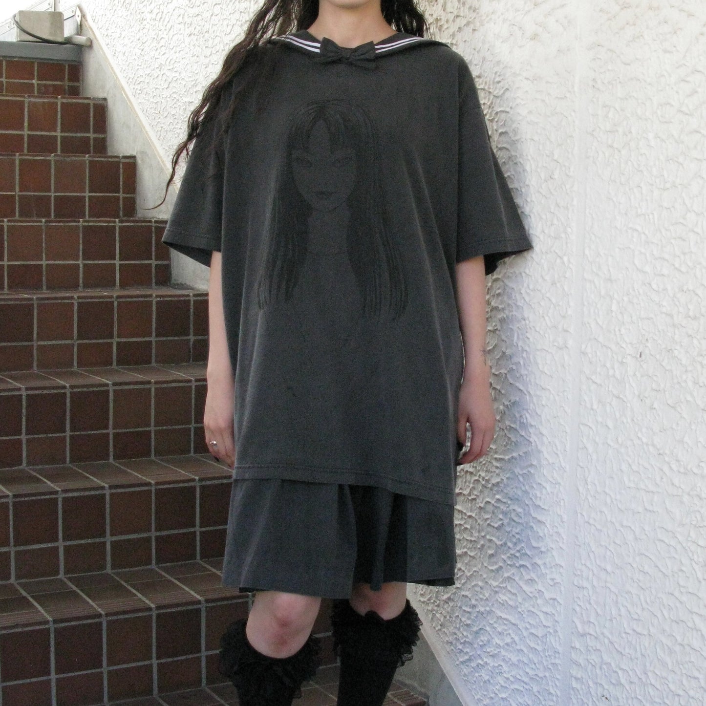 TOMIE WASHED PRINT SAILOR T-SHIRT / BLACK / 伊藤潤二『富江』コラボレーション