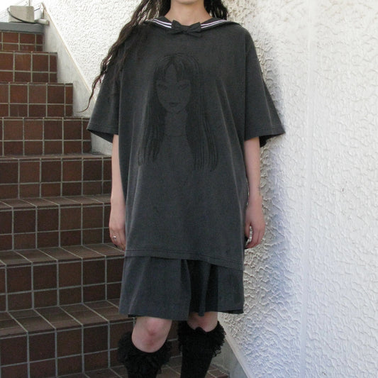 TOMIE WASHED PRINT SAILOR T-SHIRT / BLACK / 伊藤潤二『富江』コラボレーション