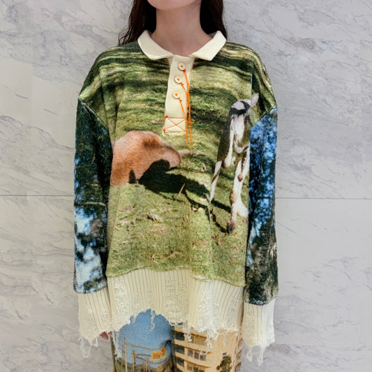 boa print pullover / カンガルー / ボアプリント襟付きプルオーバー