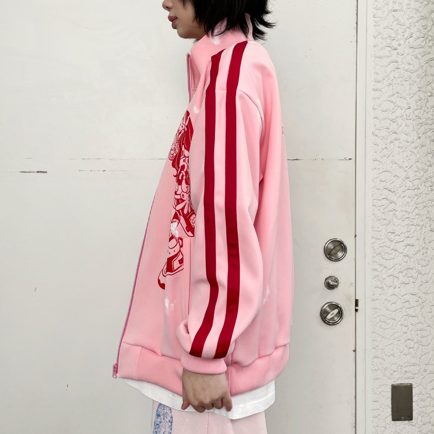 CYBER PUNK TRACK TOP STAIN PROCESSED / PINK /トラックジャケット / 田中かえコラボレーション