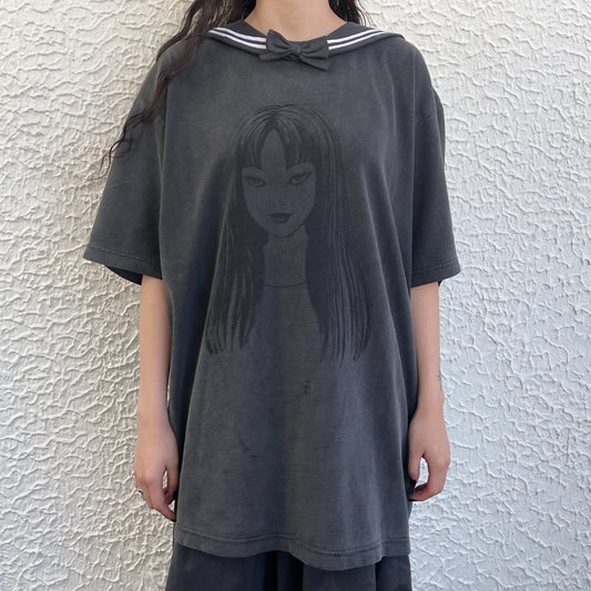 TOMIE WASHED PRINT SAILOR T-SHIRT / BLACK / 伊藤潤二『富江』コラボレーション