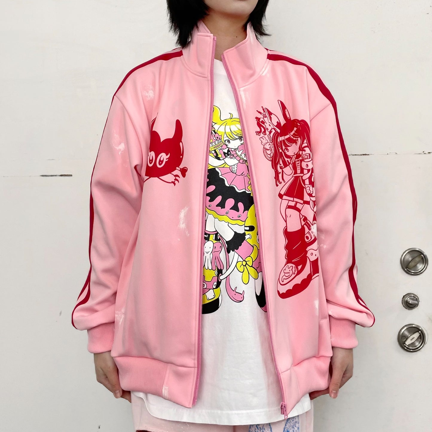 CYBER PUNK TRACK TOP STAIN PROCESSED / PINK /トラックジャケット / 田中かえコラボレーション